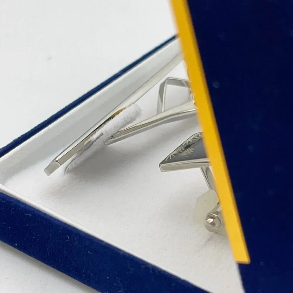 Retro Vintage Cuff Links & Tie Clip Set Silver with 24K Gold Inlay